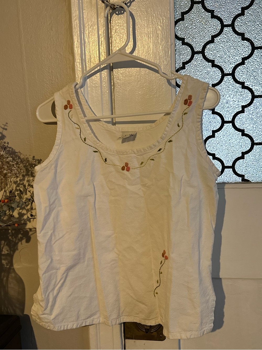 Sleeveless White Embroidered Tank Top